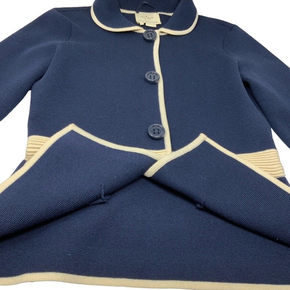 Kate Spade Mayson Wool Blend Sweater Jacket Midnight Navy Cream Size 2 - Picture 8 of 14